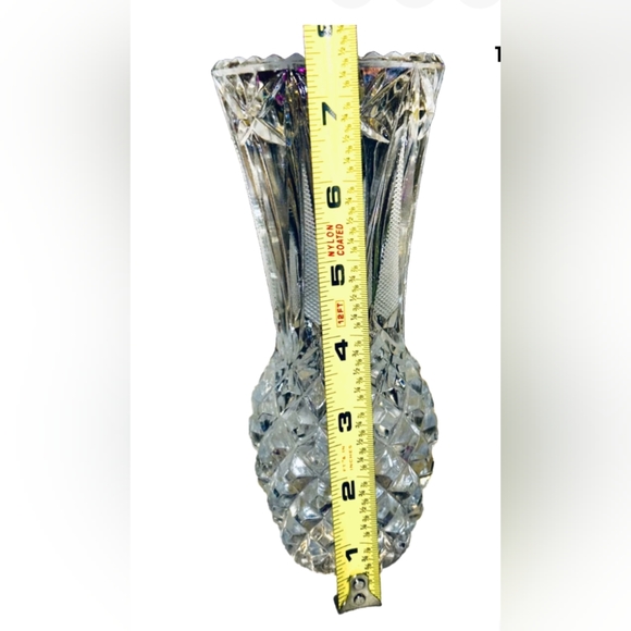 VTG Bohemian CZECH CRYSTAL CUT Clear Diamond Cut Pattern Gorgeous Vase Heavy - Picture 11 of 11